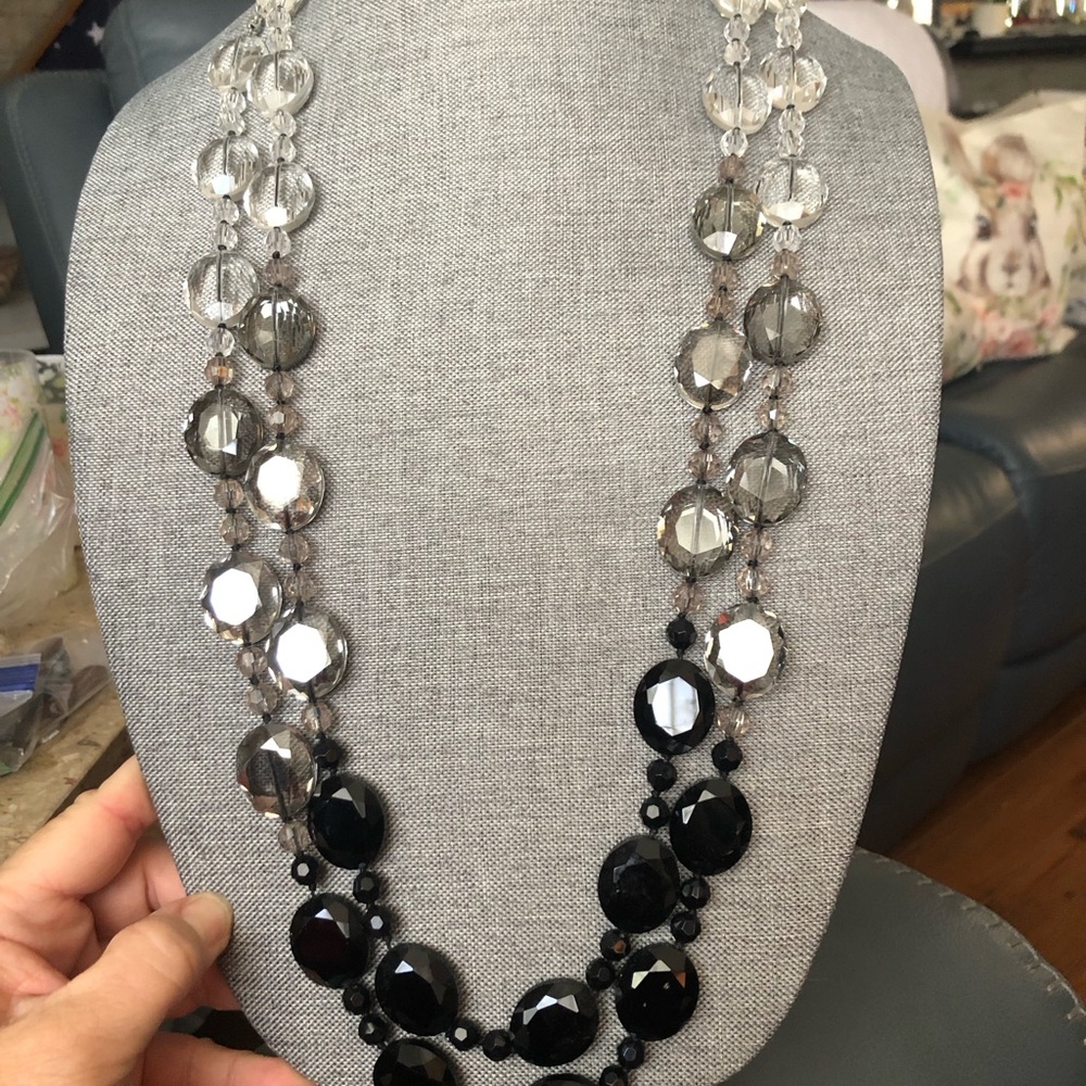 White House Black Market Black and Silver Beaded Necklace